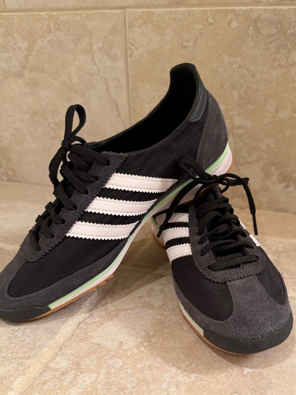 Adidas SL 72 Black White Green Gum Sole Sneakers